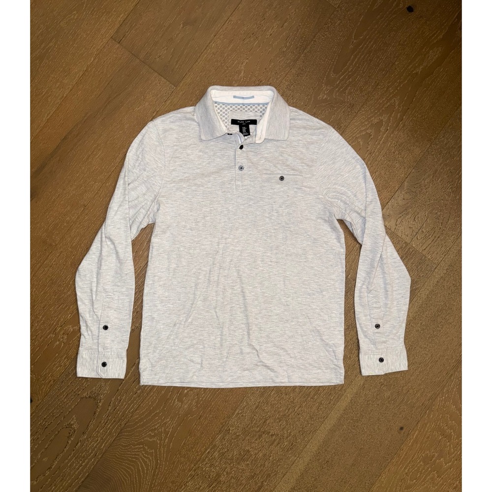 Mark Law Luxury Mens Long‎ Sleeve Polo Shirt Grey Heathered Jersey Size Medium